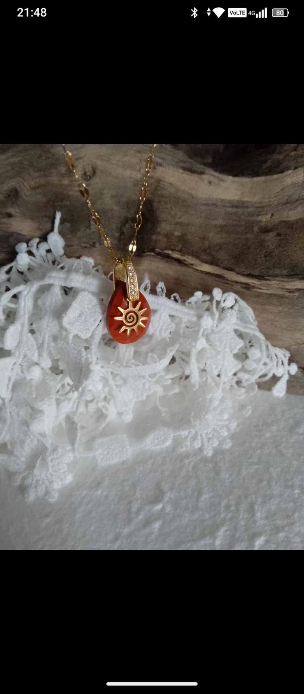 Collier bohème pierre naturelle de jaspe rouge et soleil doré 